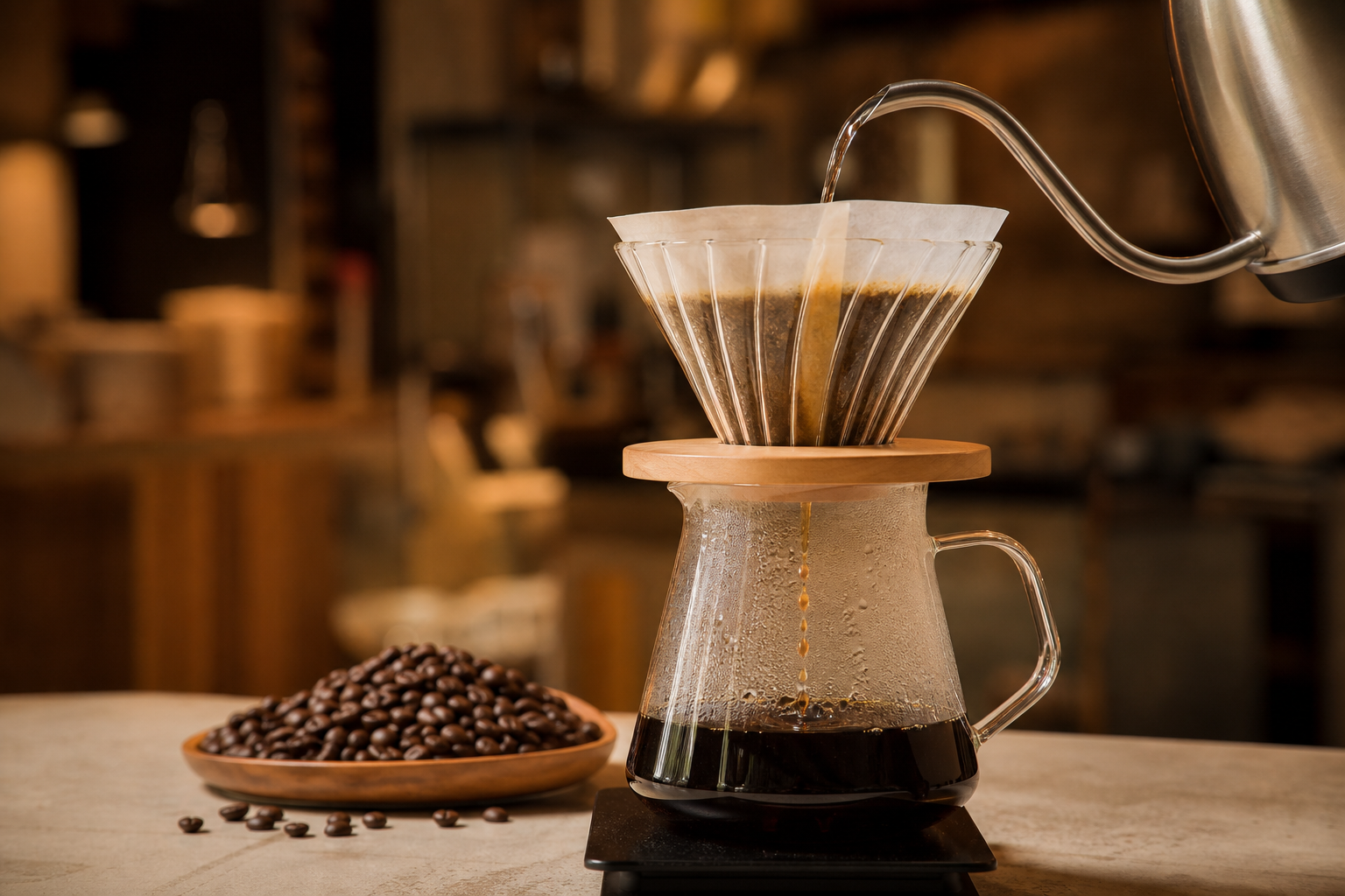 Pour-over filter coffee brewing at Dobó Roast